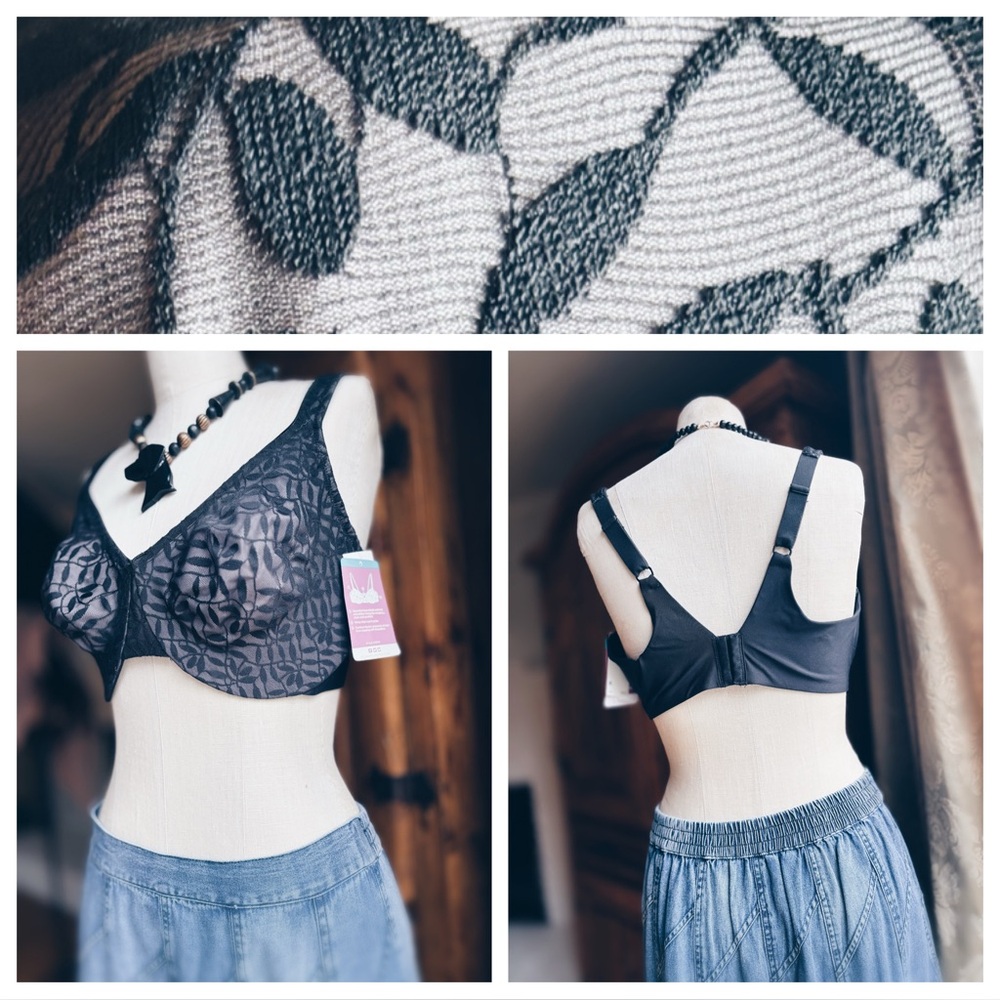 Olga Sheer Leaves Full Figure Underwire Bra Black 44D NWT - Picture 5 of 10